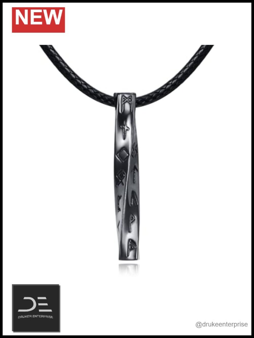 Sterling Silver Viking Symbol Bar Necklace Norse Rune Pendant Leather Cord